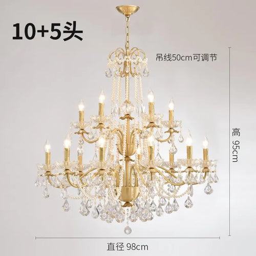 lustre moderne en or avec éclairage tube led et cristal - vue 12 sur 13