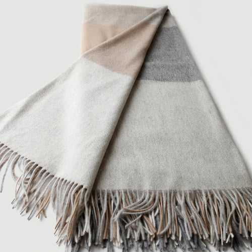 plaid laine jacquard franges motif raye salon voyage - vue 6 sur 7