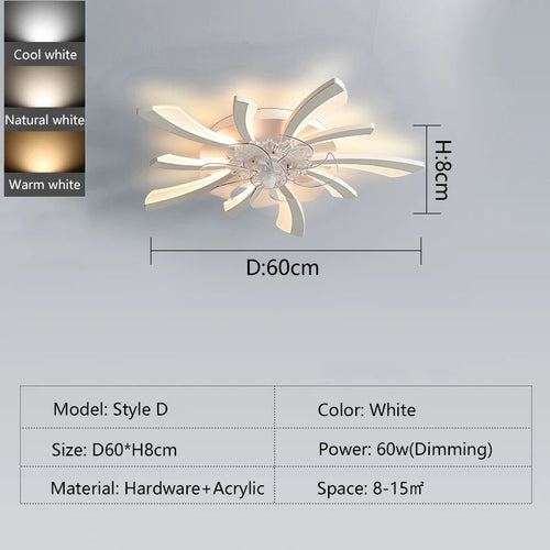 Busmos Fan LED Pendant Lamp Modern LED Pendant Lamp For Living Room, Bedroom, Studio Fan LED Pendant Lamp Dimmable White - vue 7 sur 9