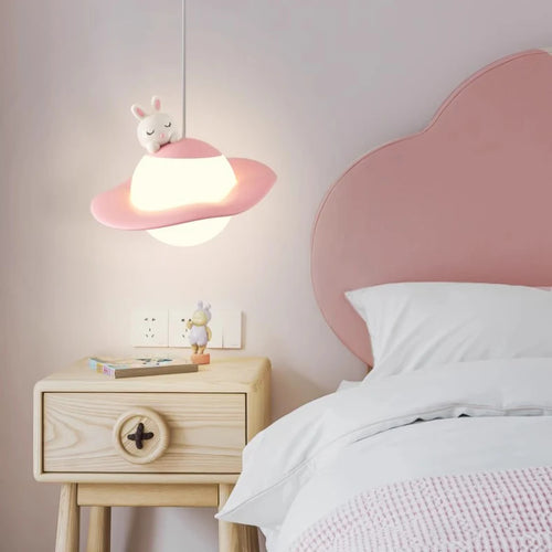 lustre mignon en forme de lapin ours et lune pour chambre d'enfant - vue 2 sur 8