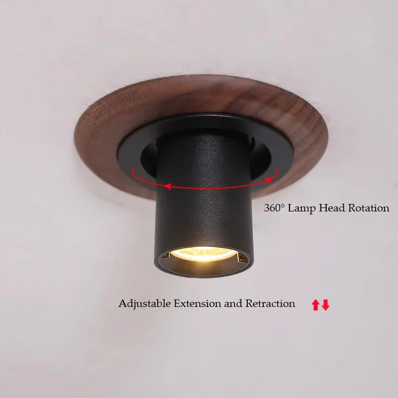 Walnut Wood Wall Wash Light, Modern Wabi-Sabi Vintage, Rotatable Recessed Spotlight for Living Room, Dining Room, Bedroom, Study - vue 5 sur 8