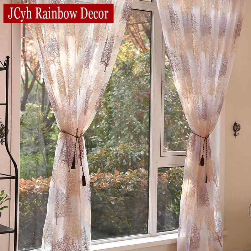 Voilage tulle motif feuillage style japonais pour salon - vue 5 sur 7