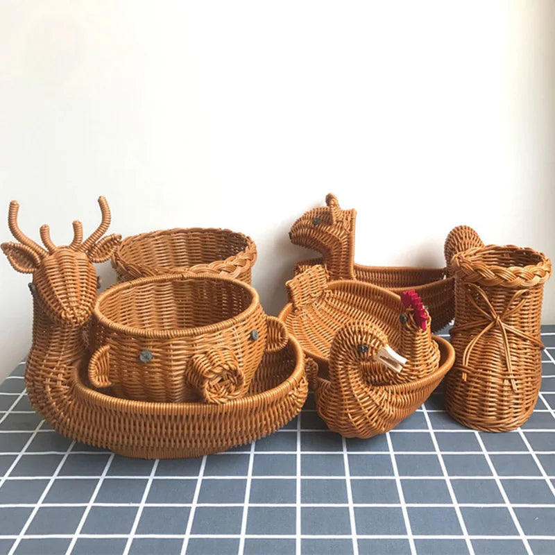 panier de rangement en rotin tissé style animal fait main - vue 5 sur 29