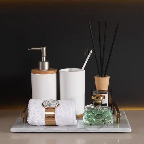porte-brosse à dents en céramique style nordique avec base en bois - vue 7 sur 22