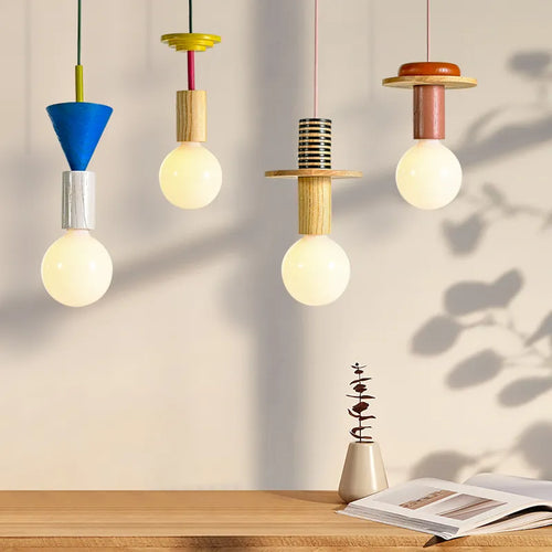 Suspension en bois modernes chambre nordique chevet LED suspension Restaurant cuisine coloré Lustre en bois Lustre maison Dec - vue 2 sur 13