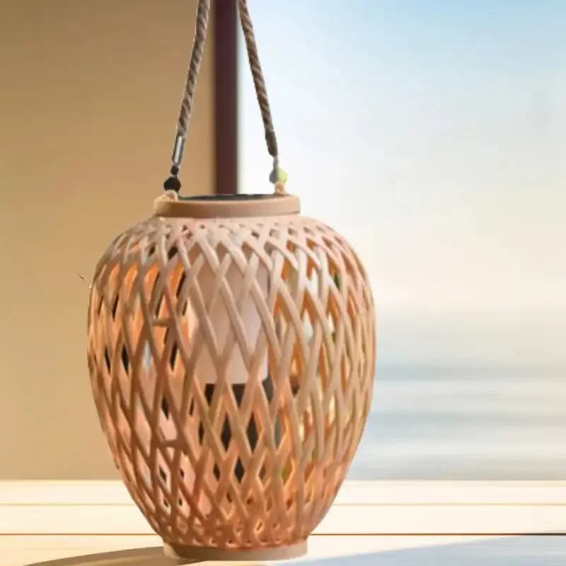 lanterne solaire extérieure en tissage imitation bambou pour jardin décoratif - vue 3 sur 7