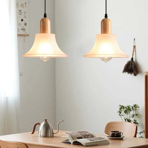 Suspension LED en verre nordique moderne en bois - vue 4 sur 23