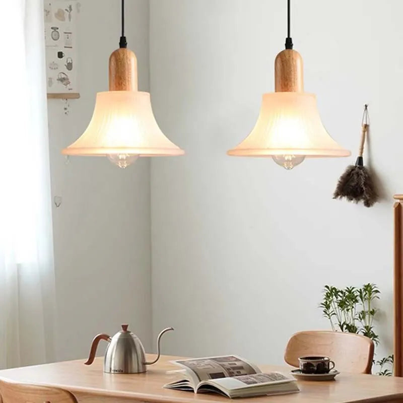 Suspension LED en verre nordique moderne en bois - vue 3 sur 23