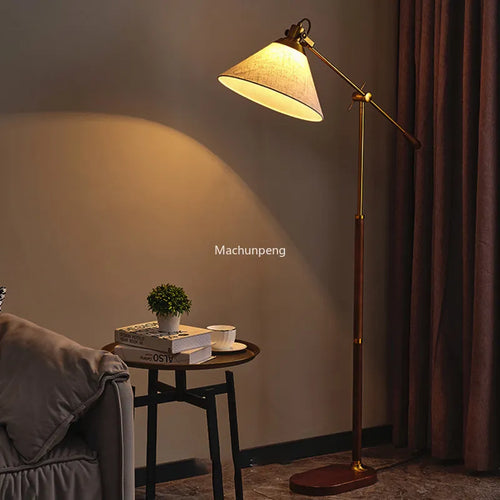 lampadaire bois massif abat-jour pied moderne - vue 3 sur 7