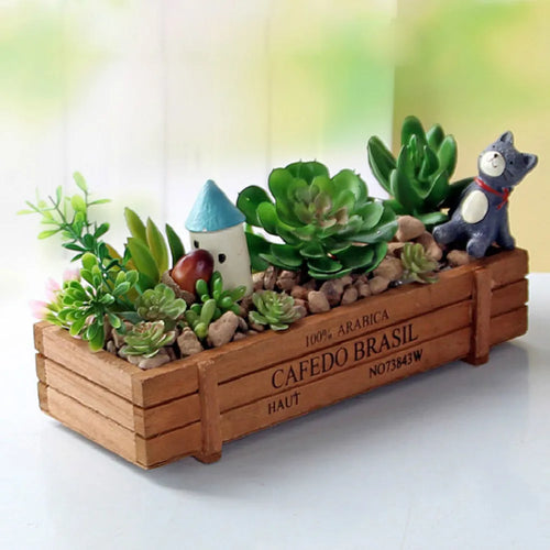 jardinière vintage en bois pour plantes succulentes et fleurs - vue 3 sur 8
