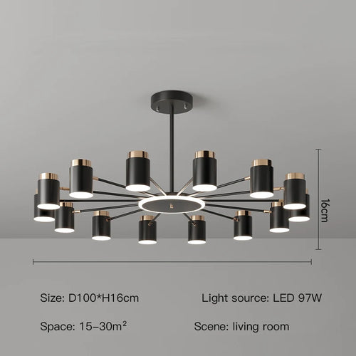 lustre moderne en design simple noir et or - vue 9 sur 9