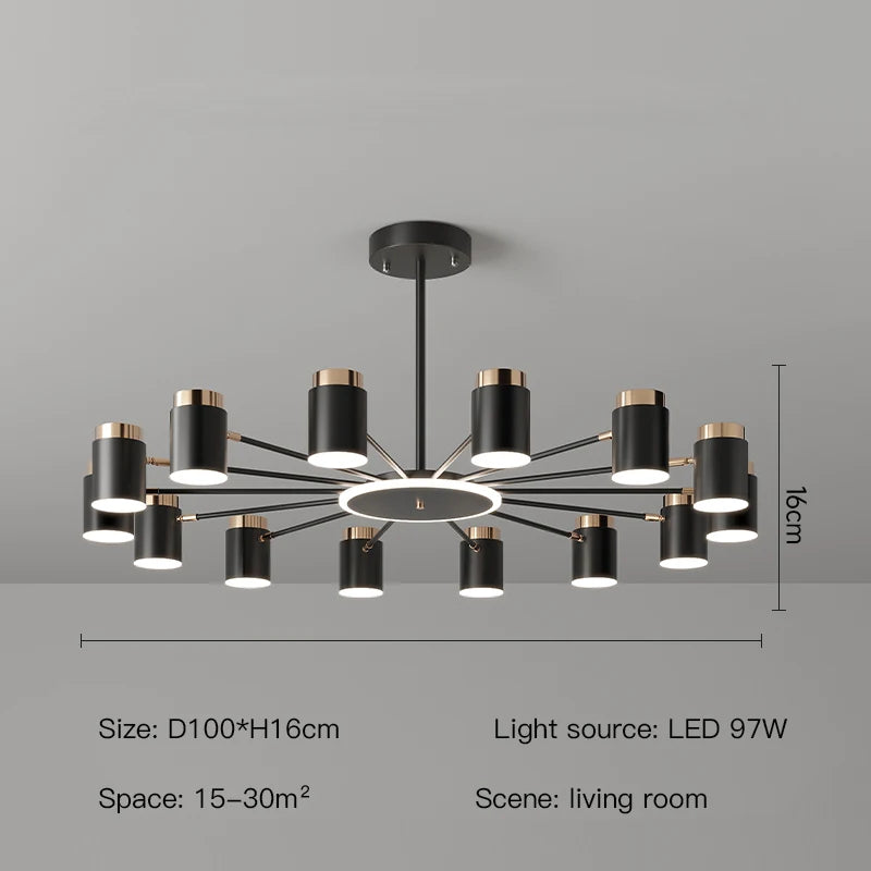 lustre moderne en design simple noir et or - vue 8 sur 9