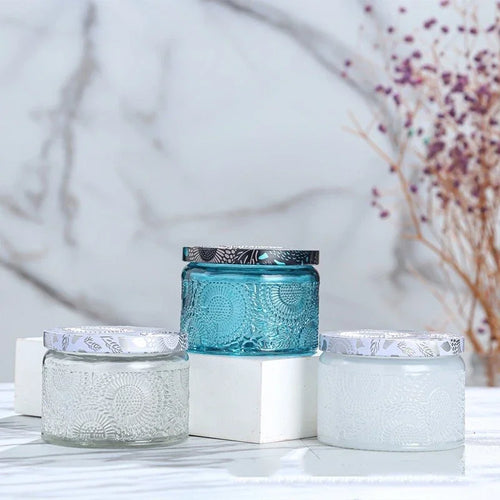 pot à bougie en relief en verre avec couvercle pour aromathérapie - vue 7 sur 13