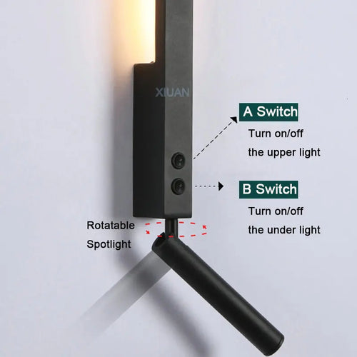 Modern Bedroom Living Room Wall Light ON/OFF Switch AC220V Black White Long Wall Lamps with LED Spotlights - vue 4 sur 18