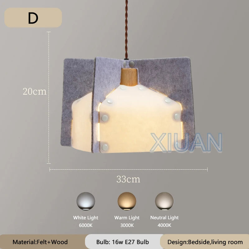 Art Design Restaurant Pendant Lamps Detachable Felt Sconces LED E27 Hanging Light for Living Room Dining Table Green White Pink - vue 11 sur 11