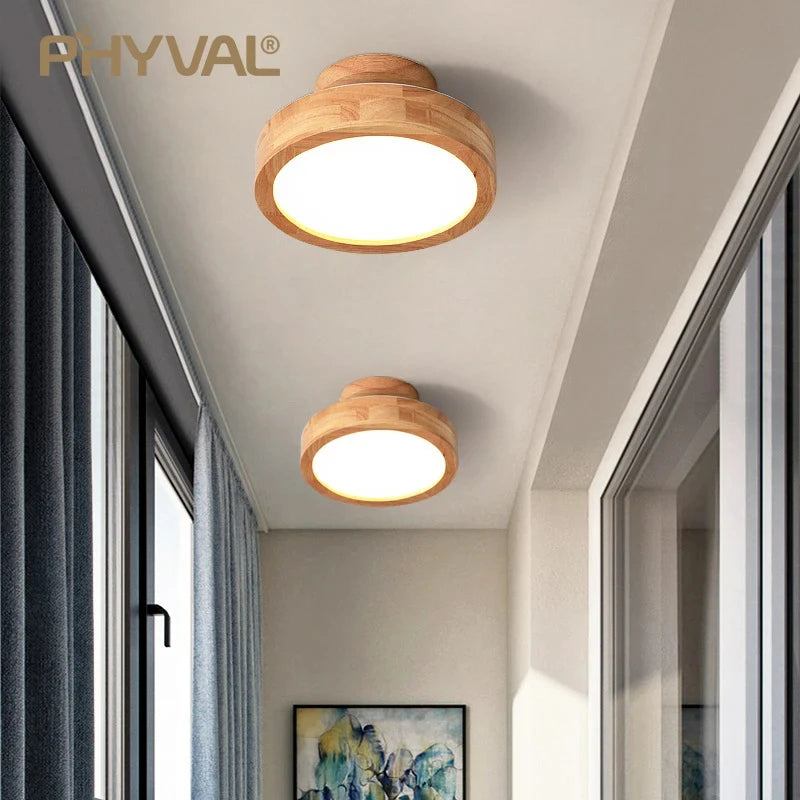 Plafonnier led design nordique en bois naturel montée en surface - vue 3 sur 10