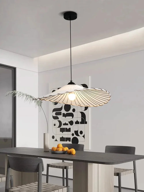 Tissu nordique suspension LED lumière Restaurant chambre salle à manger décoration de la maison Lustre créatif coton lin chapeau Lustre lampe - vue 2 sur 9