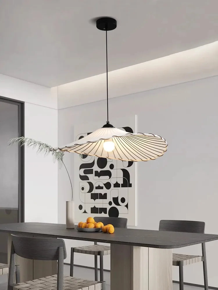 Tissu nordique suspension LED lumière Restaurant chambre salle à manger décoration de la maison Lustre créatif coton lin chapeau Lustre lampe - vue 2 sur 9