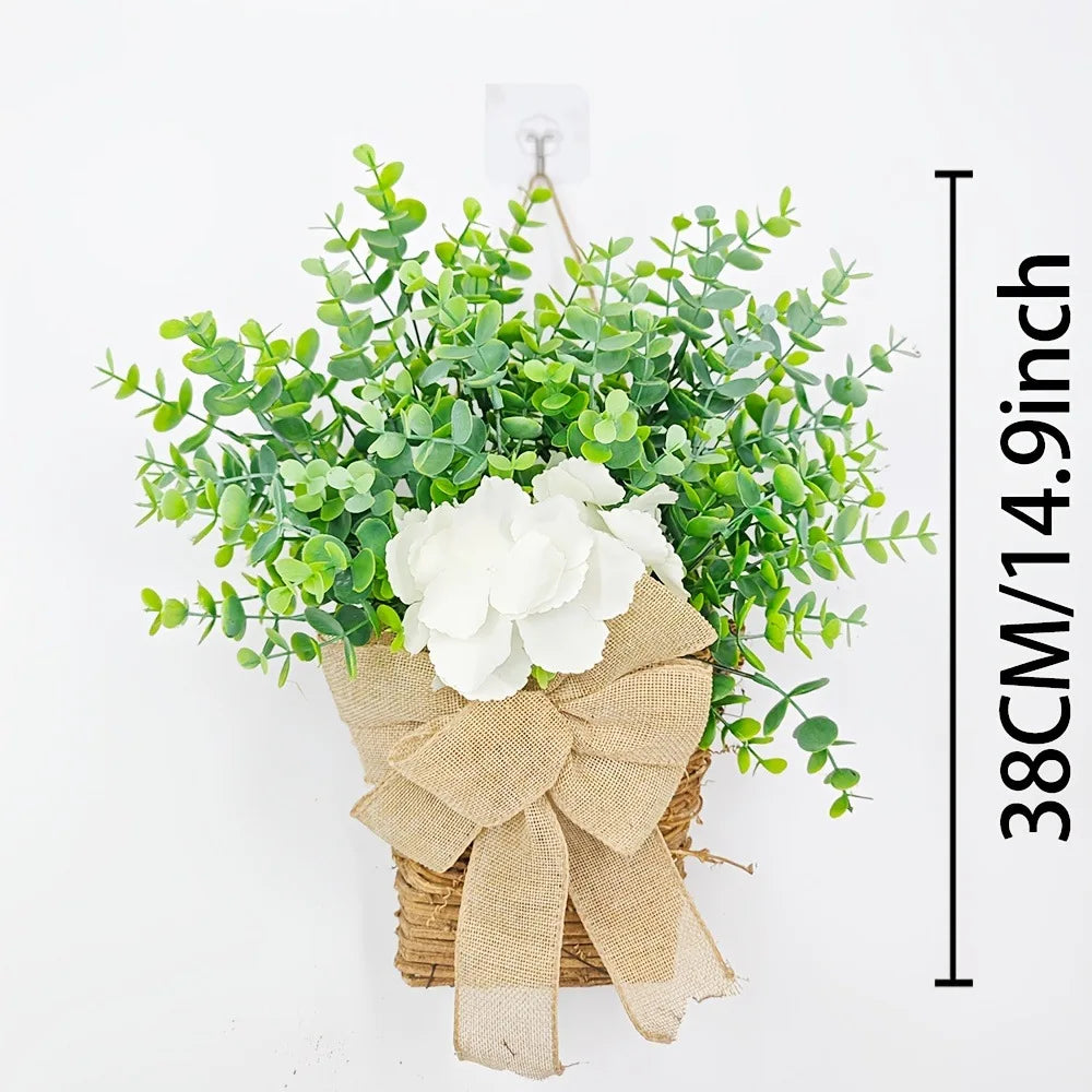 couronne de printemps en eucalyptus et fleurs blanches décorative - vue 8 sur 9