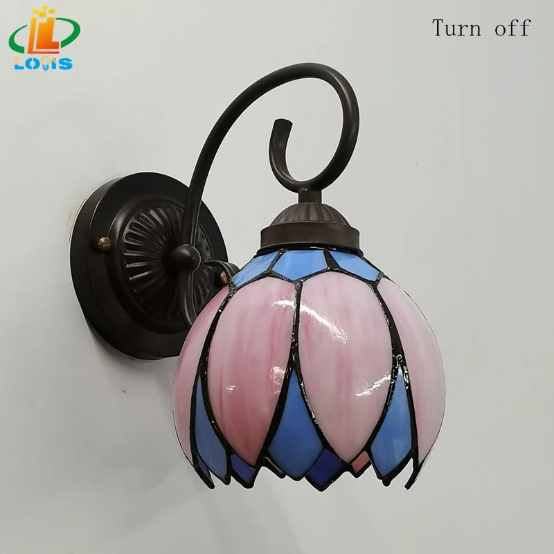 applique murale lotus style tiffany verre courbé éclairage moderne - vue 4 sur 5