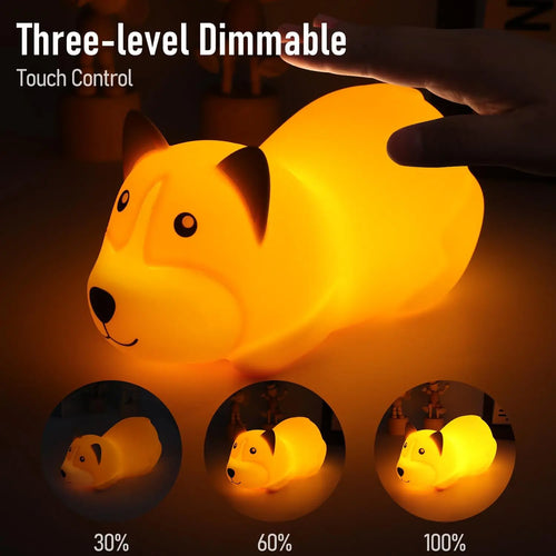 LED mignon Corgi veilleuses capteur tactile animaux lampe de nuit Silicone chien pour enfants enfant cadeau chambre chevet décor bébé lumière - vue 2 sur 7