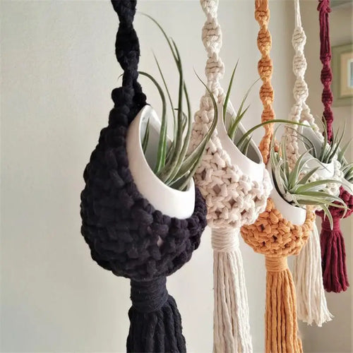 support mural en macramé pour plantes aériennes style bohème - vue 2 sur 10