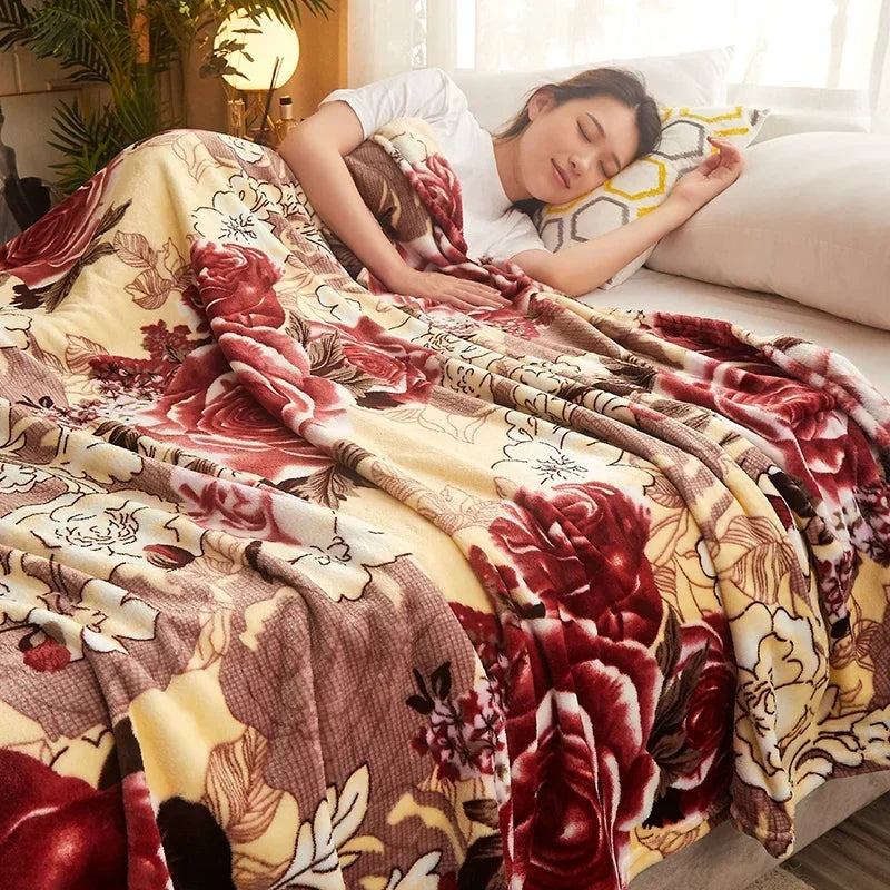 Plaid polaire léger motifs carreaux floral salon chambre