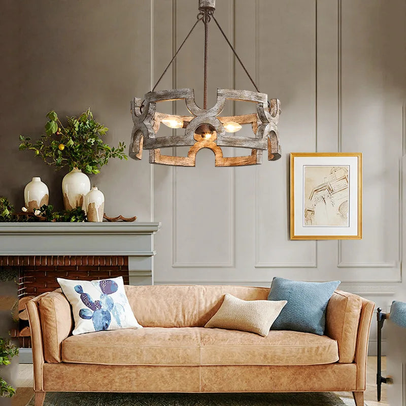 Créatif américain Rural bois lustre lumière salon salle à manger couloir magasin de vêtements boutique Restaurant suspension lampe - vue 5 sur 8
