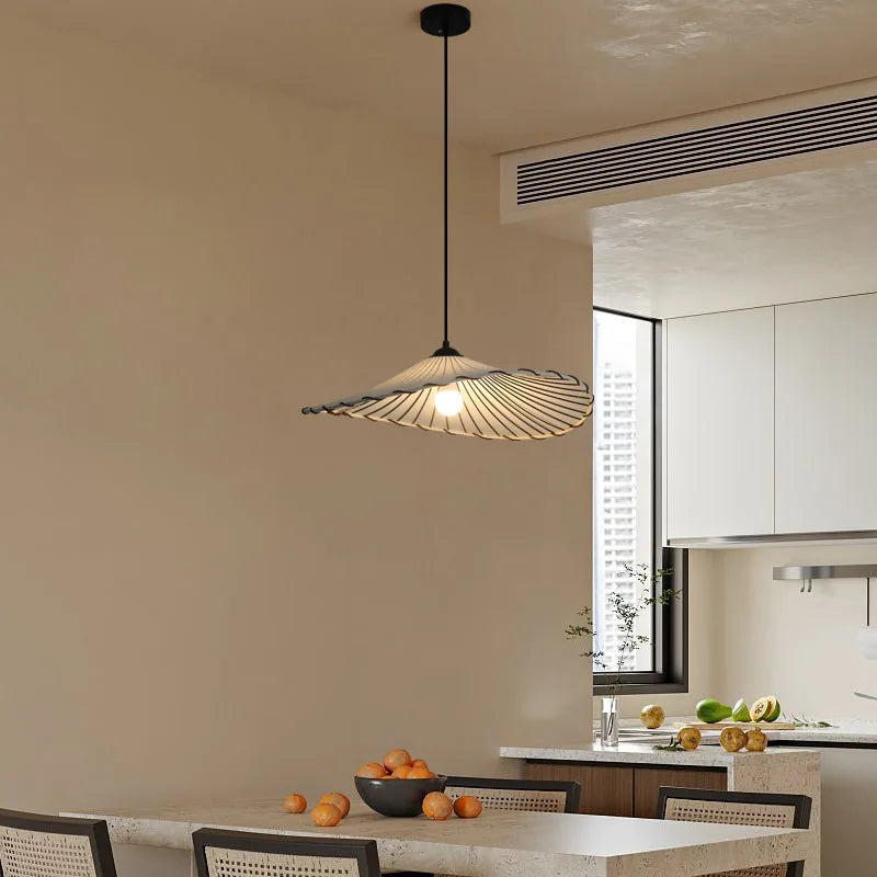suspension Tissu nordique LED lumière Wabi Sabi pour salon décoration de la maison chambre créative coton lin chapeau - vue 3 sur 9