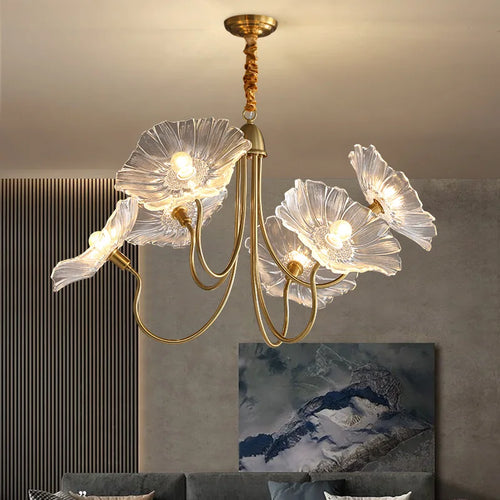 lustre moderne en verre en forme de fleur de lotus avec led - vue 4 sur 14