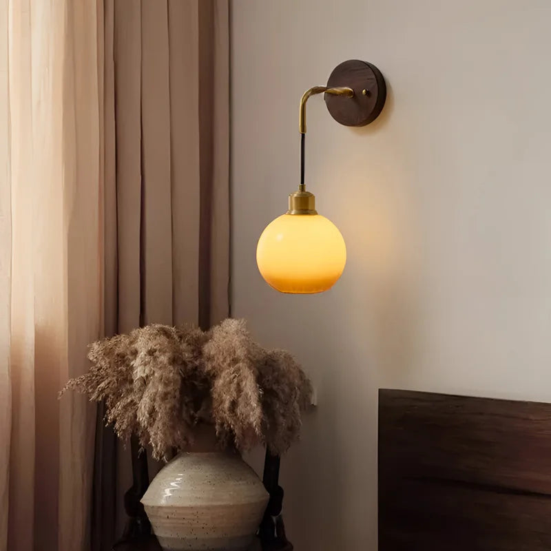 Walnut Wood Brass Gradient Glass Wall Light, Wall Sconce for Bedroom, Bedside, Living, Dining Room, Corridor aisle - vue 5 sur 7