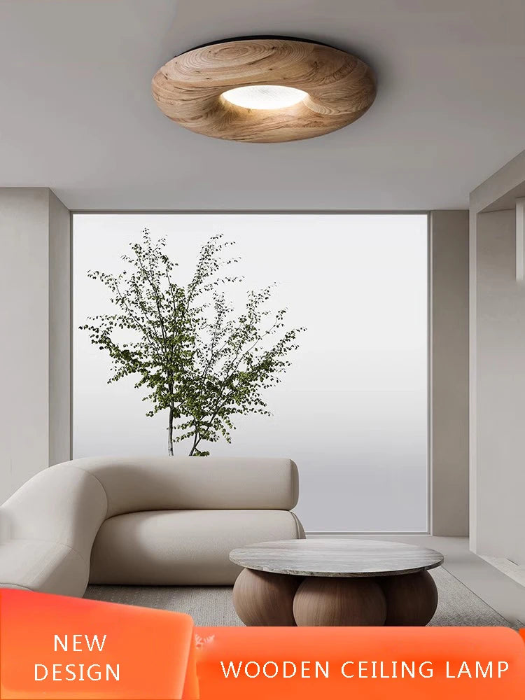 plafonnier led design rétro moderne en bois grand lustre - vue 5 sur 9