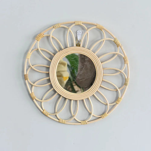 miroirs décoratifs rétro en rotin faits main pour décoration murale - vue 4 sur 6