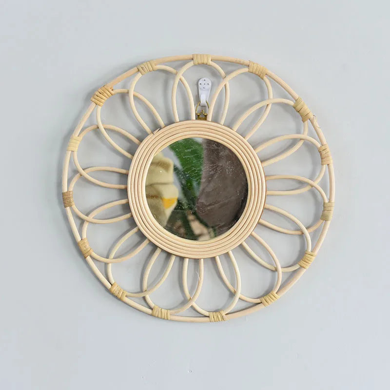 miroirs décoratifs rétro en rotin faits main pour décoration murale - vue 3 sur 6
