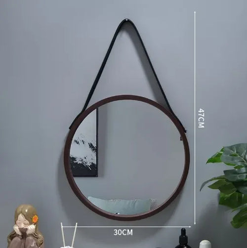 miroir mural rond avec bordure en bois épais - vue 7 sur 7