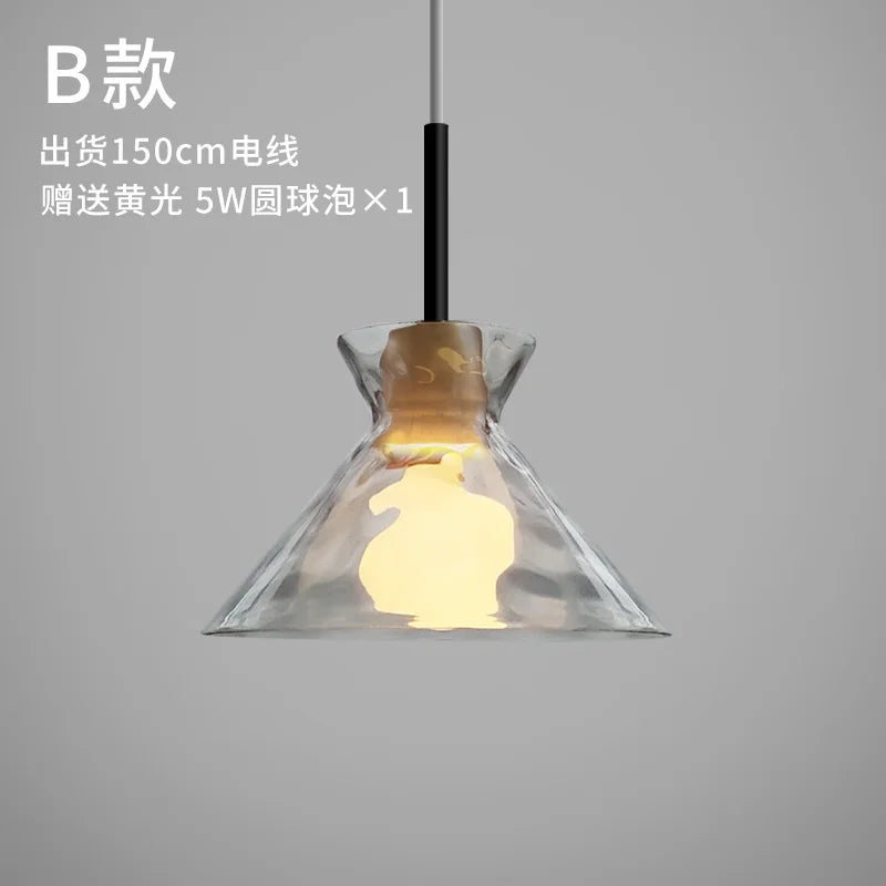lampe suspension led japonaise bois verre décor luminaire - vue 8 sur 9