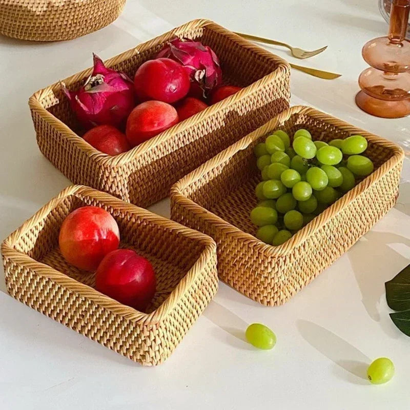panier de rangement tissé en rotin pour cuisine et pique-nique - vue 3 sur 22
