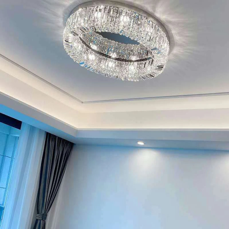 lustre en cristal moderne doré argenté à led pour décoration intérieure - vue 5 sur 16