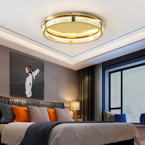 lustre moderne en cristal rond à trois couches led - vue 5 sur 15
