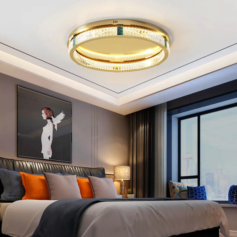 lustre moderne en cristal rond à trois couches led - vue 4 sur 15