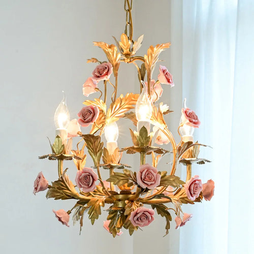 lustre led floral céramique cuivre rose déco intérieur - vue 2 sur 11