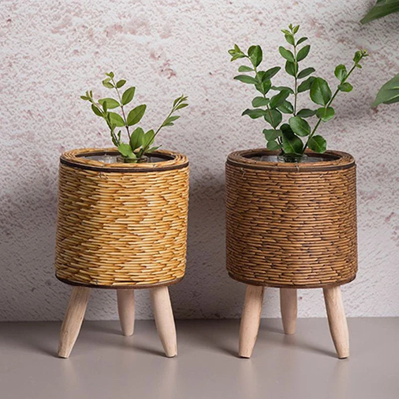 pot de fleurs en rotin tissé pour décoration et rangement - vue 1 sur 12
