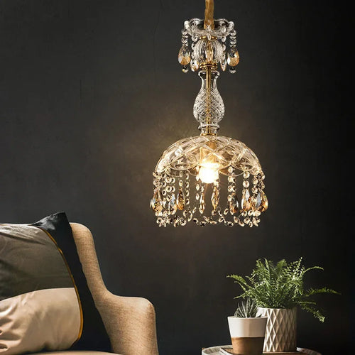 lustre rétro américain en cristal avec éclairage led suspendu - vue 4 sur 8