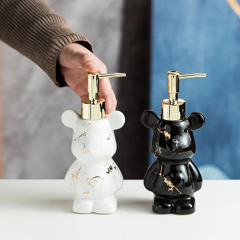 distributeur de savon en céramique ourson marbré pour salle de bain - vue 4 sur 7
