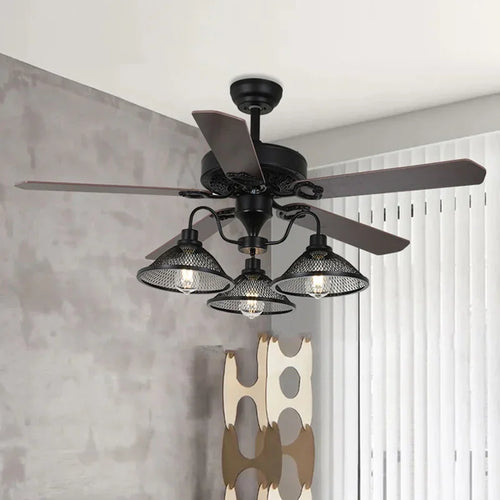 lustre industriel rustique avec 3 lumières et télécommande - vue 3 sur 6