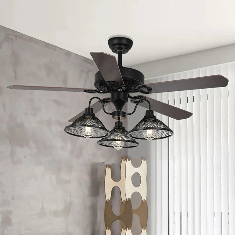 lustre industriel rustique avec 3 lumières et télécommande - vue 3 sur 6