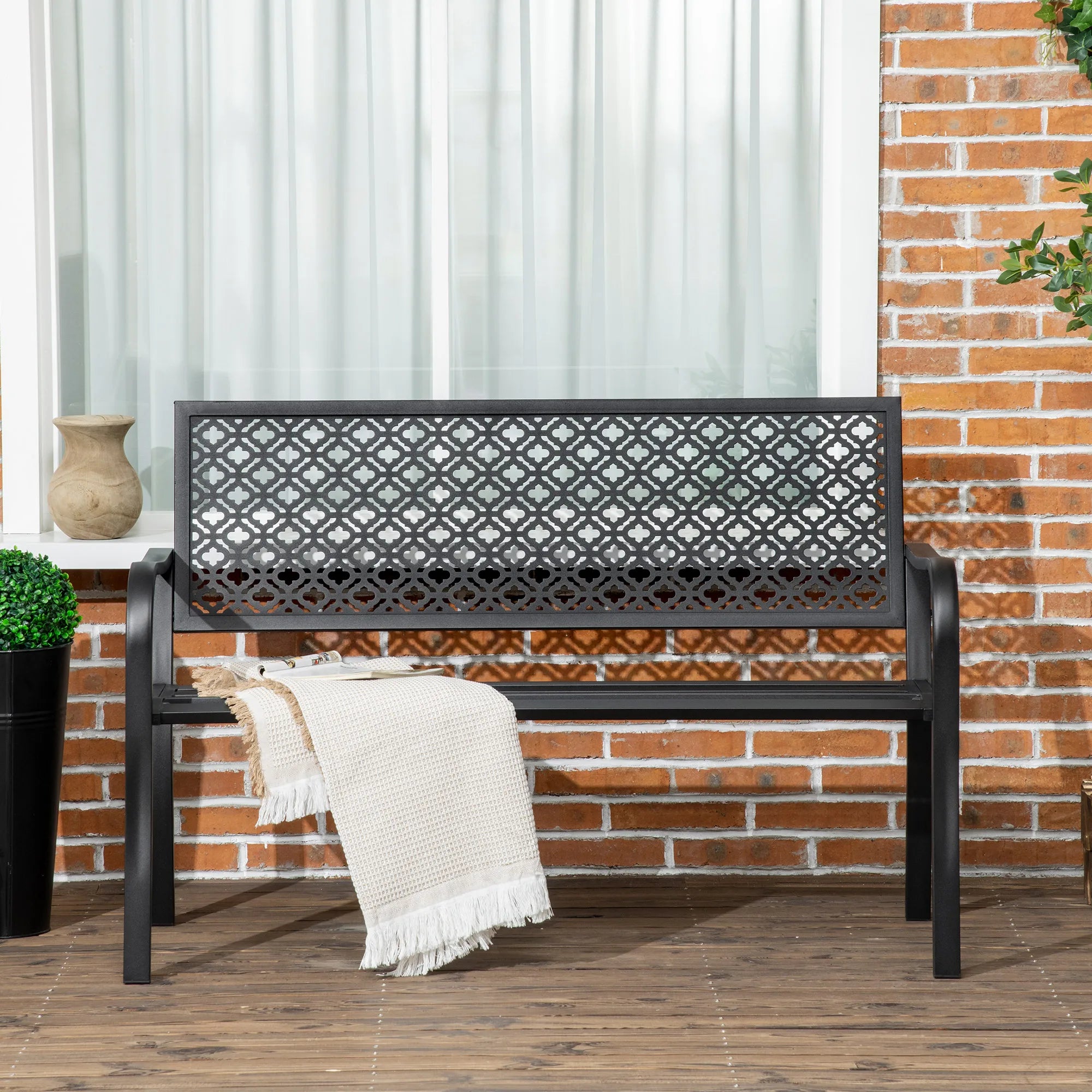 banc de jardin en acier deux places avec dossier décoratif - vue 7 sur 7