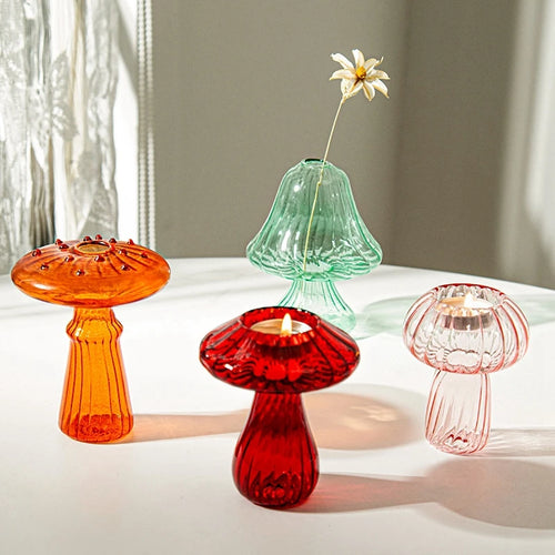 bougeoir champignon en verre pour décoration de table et vase - vue 2 sur 14