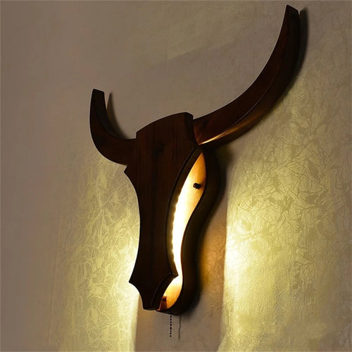 applique murale led style animal vache en bois vintage moderne - vue 4 sur 6
