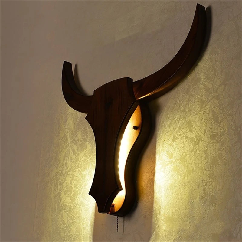 applique murale led style animal vache en bois vintage moderne - vue 3 sur 6